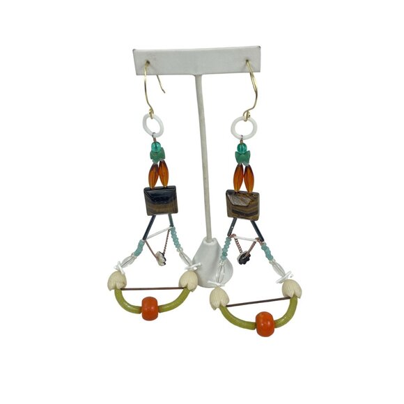 Bohemian Style Handmade Dangle Tiger Eye Earrings With Beads and Charms - Picture 8 of 9